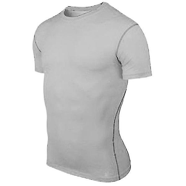Herre Topper Under Base Layer T-skjorte Treningssenter Sport Fitness Topper Grey XL