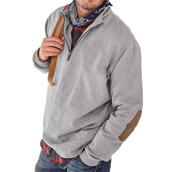 Herrar Patchwork Tröja Casual Pullover Grey 3XL