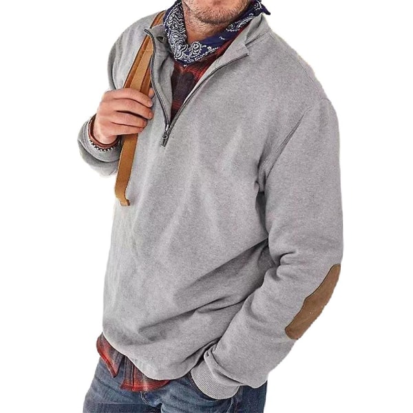 Herremode Patchwork Sweatshirt Toppe Casual Pullover Grey M