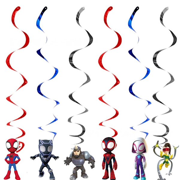 6 stk. Spidey og venner Spiderman Festartikler Spiral Hengende Bursdagsdekorasjoner