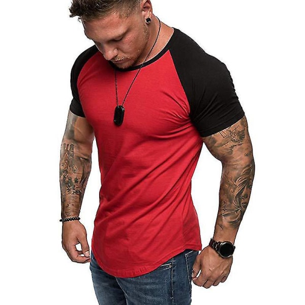 Gym T-skjorte for menn Sports Kortermede topper Red 2XL