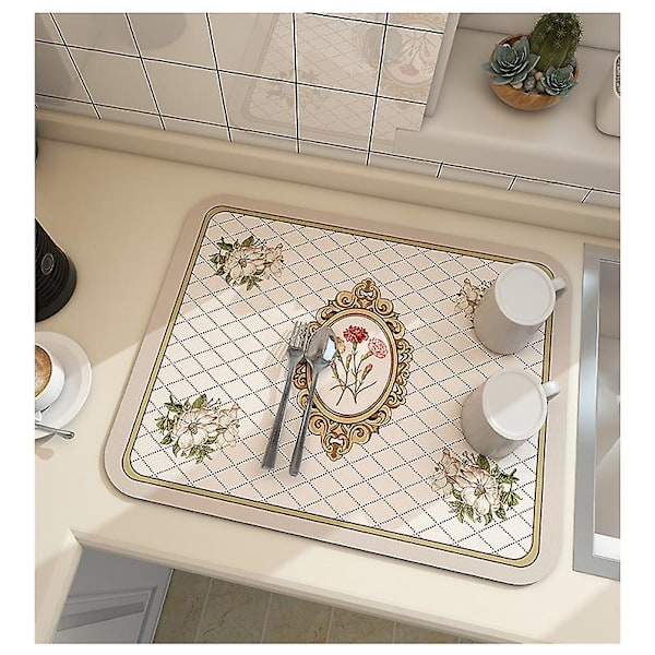 Super Imuva Superabsorbentti Antislip Suuri Keittiön Imuva Valutusmatto Kahvi Astian Kuivausmatto Nopea Kuivaus Kylpyhuoneen Valutuslevy Astiamatto Rose Off-white 60x50cm