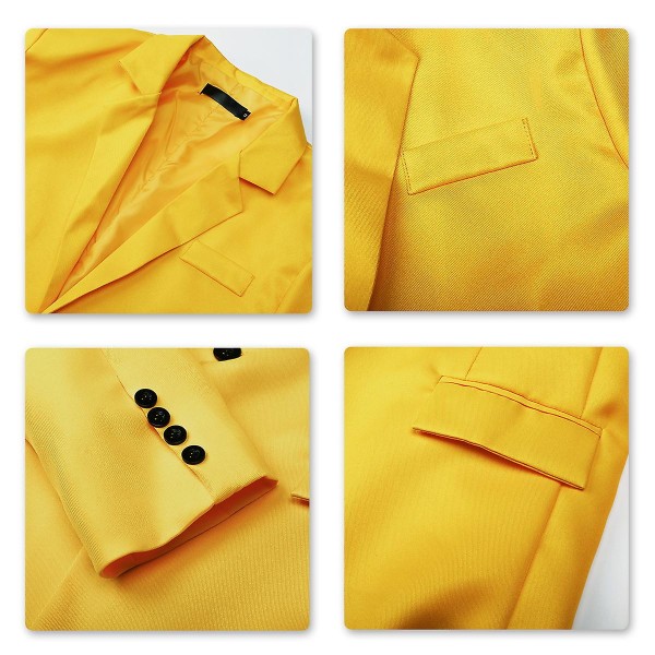 Yynuda Herre Business Casual Klassisk Hakk Lapel Dobbel Splitt Pure Color Enknapps dressjakke 11 farger Yellow XL