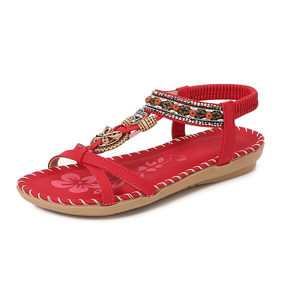Sommarsandaler för dam 2025 Boho Chic - Strass Flip Flops Red 42