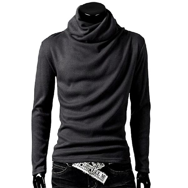 Herrar Solid Turtle Neck Långärmad Casual Vinter Höst Pullover Toppar Dark Grey L
