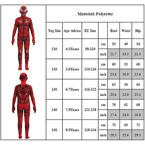 4-9 vuotiaat lapset pojat tytöt venom cosplay juhlapuvut haalari leikkipuku asut set Halloween joululahjat 4-5 Years