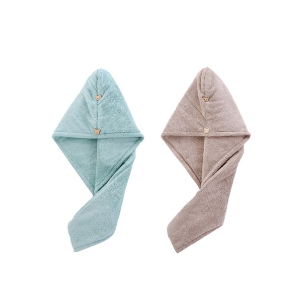 Hårtørrende håndklæder til kvinder og piger, 2-pak superabsorberende mikrofiberhåndklæder til hårtørring -grøn + kamel