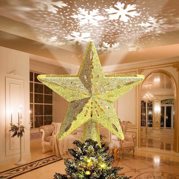 Christmas Tree Topper Projector Light Star Tree Topper Kompatibel med juledekoration Snowflake Light -ES Gold