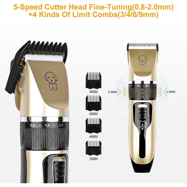Elektrisk Hundtrimmer, Sladdlös Husdjursgrooming Kit Hårklipparset (guld)