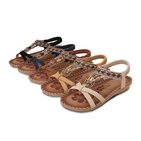 Sommarsandaler för dam 2025 Boho Eleganta med Strass - Äkta Läder Flip Flops AA-1 apricot 36