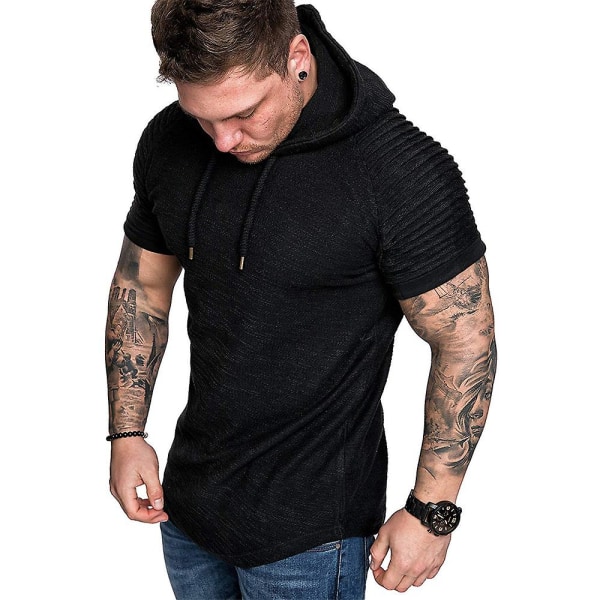 Mænds Plettede Kortærmet Hættetrøje Sommer Casual Sports Hoodies Topper Black L