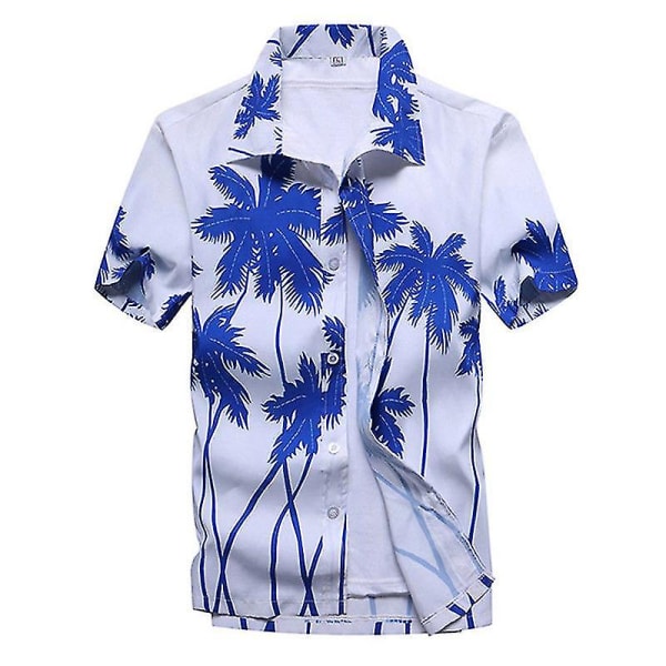 Hawaiiansk skjorte for menn Strandknappskjorter Topper Holiday Blue Tree S