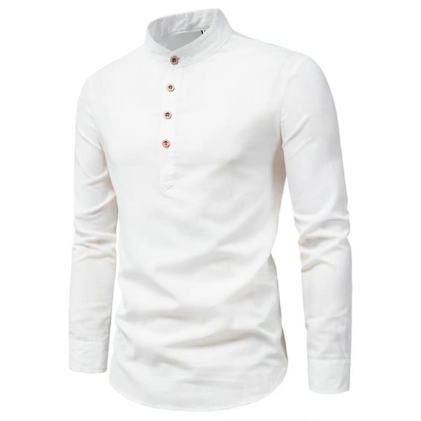 Herre Buttons Neck Shirt Casual Business langærmede toppe White 2XL