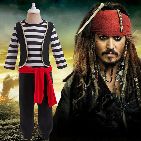 1-9 år Barn Pirate Cosplay kostyme Topper+bukser+belte Halloween Fest antrekk Sett Fancy Dress Gaver 4-5 Years