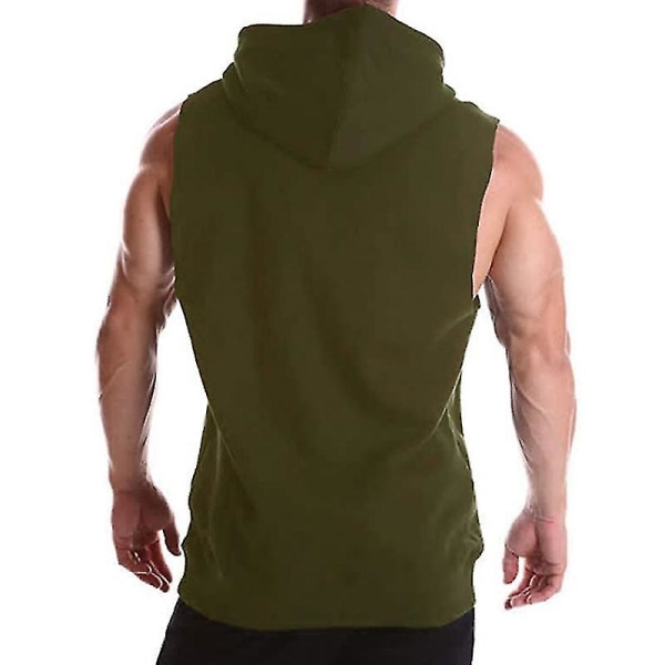 Herre sommer hættetrøje ærmeløs træningsvest Sweatshirt Army Green XL