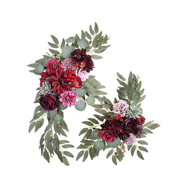 Kunstige Bryllupsbue Blomster Swag Kit - 2 stk. Blomsterarrangement Til Ceremoni Og Reception Baggrundsdekoration Red