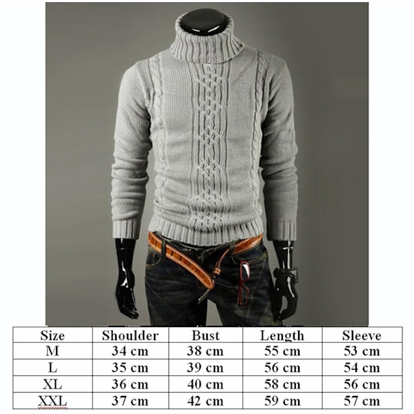 Hettegenser i strikk for menn, varm vintergenser Light Gray M