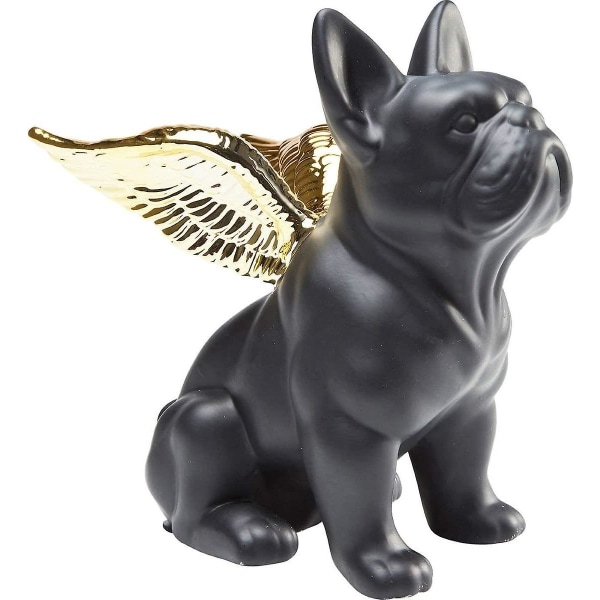 Design dekorativ statuett - Sittende hund med englevinger - Gull/svart