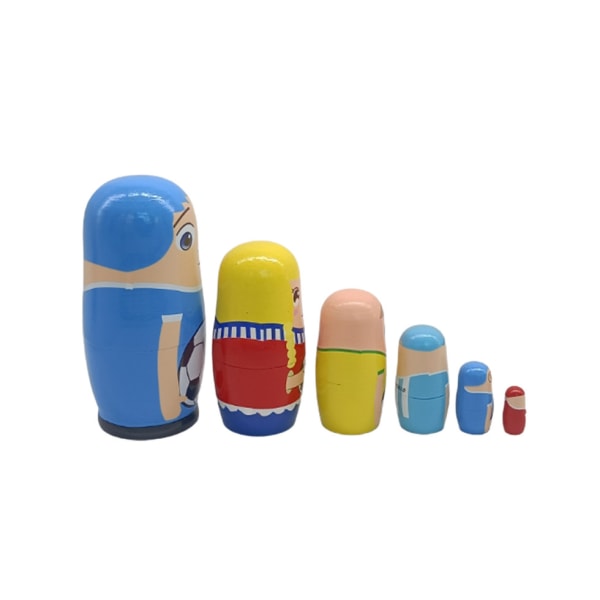 6 stk. Trefigurer Nesting Dolls Fotballspillersett