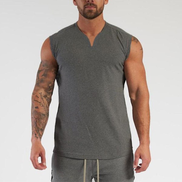 Miesten V-kaula-aukkoiset hihaton liivit, urheilulliset fitness Grey XL
