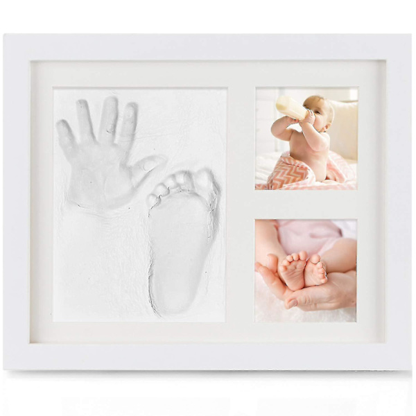 2023 - Baby Hand- och Fotavtryck, Träram med Gipsavgjutning, Hand- och Fotavtryck i Gips