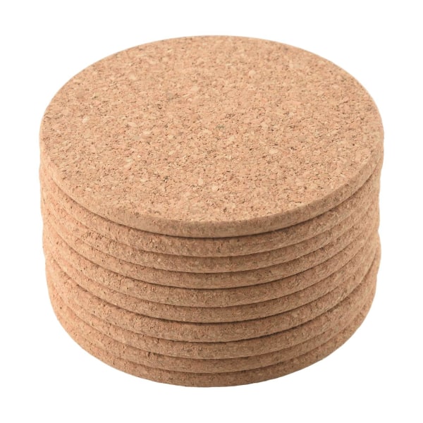 Sæt med 10 korkbar-drinkbakker - absorberende og genanvendelige - 90 mm, 5 mm tykke Wood color Cork