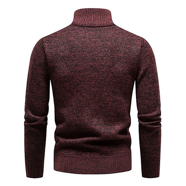 Hög Halsad Stickad Tröja för Män, Långärmad, Pullover Wine Red 2XL