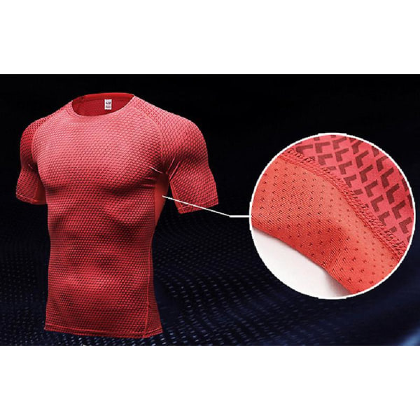 Herre Base Layer T-shirt Under Skin Tee Gym Sport Toppe Red M