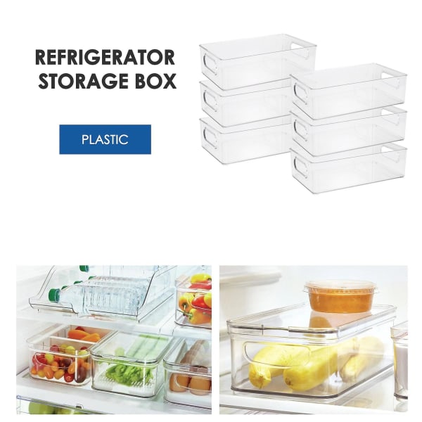6 stk. Køleskabssamlere Stabelbare køleskabe med udskæringshåndtag Klar plastikbuks