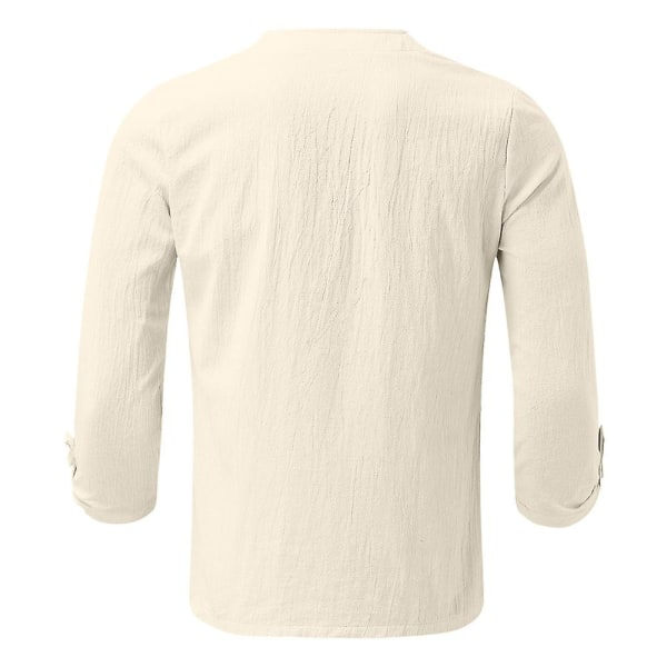 Mænds Sommer V-hals Snøre Skjorter Casual Ferie Almindelige Skjorter Topper Apricot 2XL