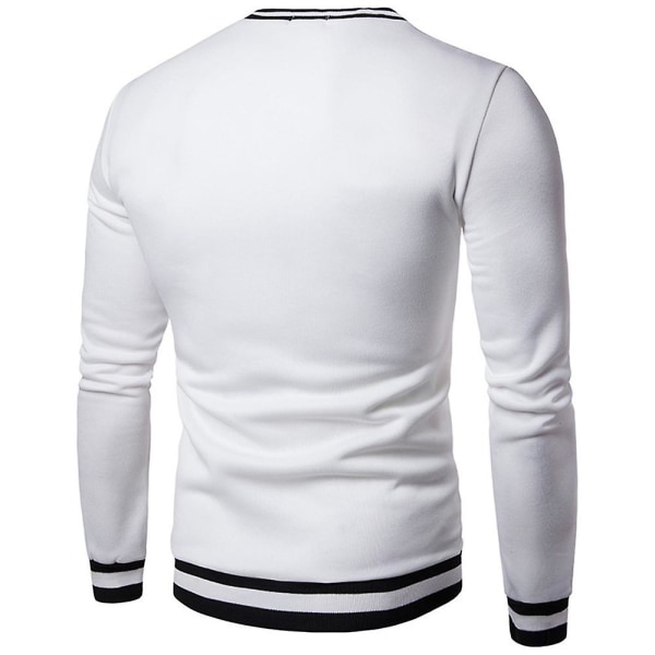 Herrtröjor V-hals långärmad Colorblock Pullover Casual Sweatshirt White 2XL