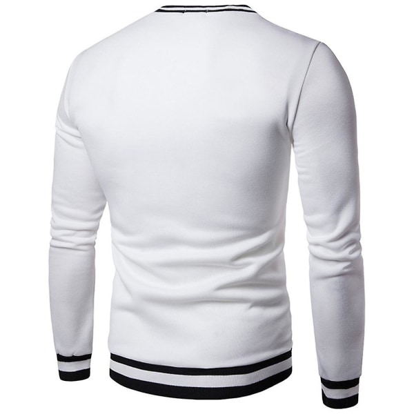 Herrtröjor V-hals långärmad Colorblock Pullover Casual Sweatshirt White L