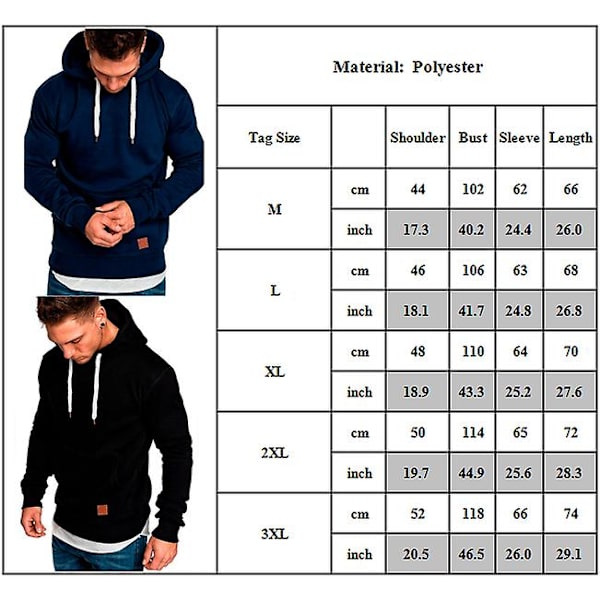 Herrar Tröja Långärmad Casual Hoodie Huva Sweatshirt Sport Pullover Black 3XL