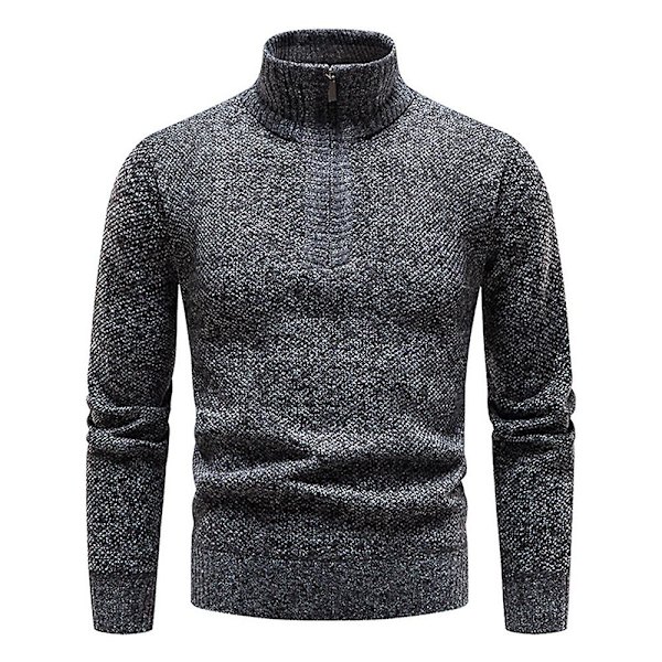 Hög Halsad Stickad Tröja för Män, Långärmad, Pullover Dark Grey L