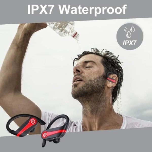Bluetooth-sportshodetelefoner, IPX7 vanntette trådløse ørepropper 40 timer, 3D Hi-Fi Stereo Bluetooth 5.1-hodesett med innebygd mikrofon[158]