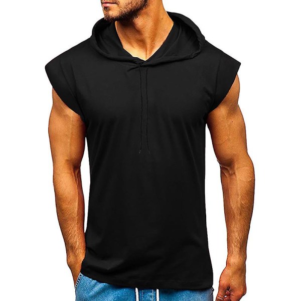 Herrarnas Kortärmad Hoodie Gym Sport T-shirt Tank Tops Black 2XL