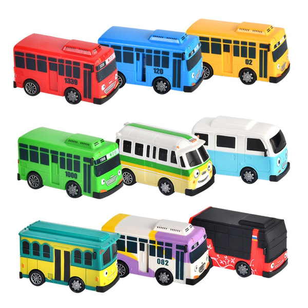 Lille bus Tayo legetøj, lille bus Tayo billegetøjssæt, træk minibiler til Friend Mini tilbage 5 large buses