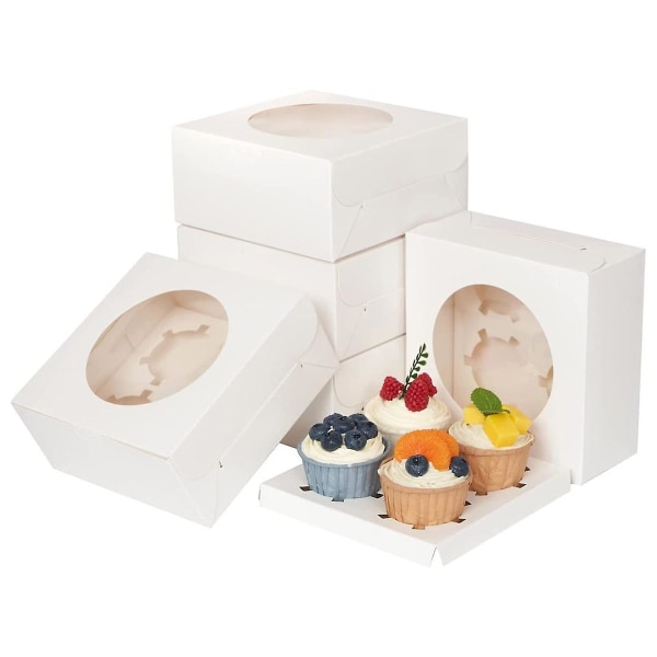 50 Packs White Cake Box, Cookie Box,bakery Boxes With Clear Window,4 Count Cupcake Boxes,treat Boxe White