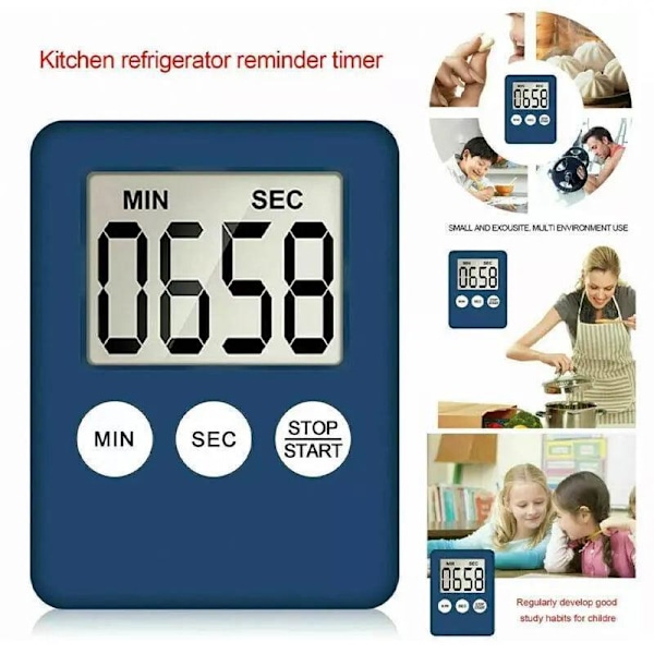 Digitalt køkkentimer med bagmonteret LCD nedtællingsdisplay, 99-minutters rækkevidde