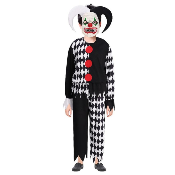 4-12 år Kids Ond Klovn Cosplay Kostyme Halloween Party Fancy Dress Jumpsuits+maske+hodeplagg Antrekk Sett Gaver 7-9 Years