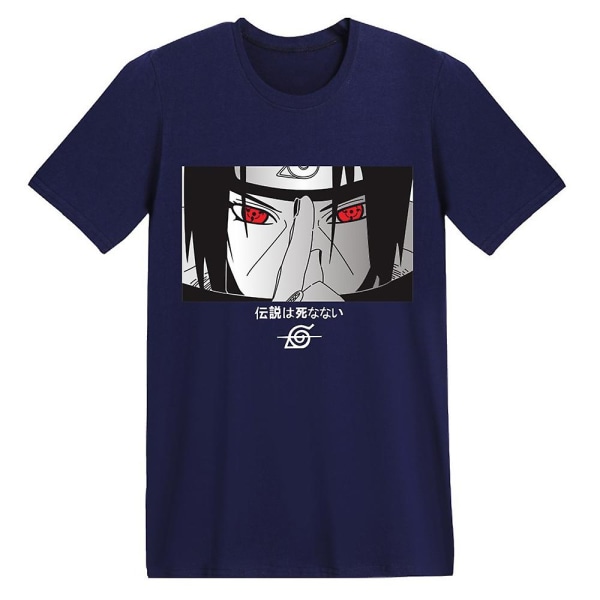 Unisex Anime Uchiha Itachi T-shirts med tryk Casual sommer kortærmede toppe Gaver Navy Blue 2XL