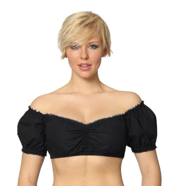 2023 Dirndl bluse med flæser hvid - traditionel elegant bayersk oktoberfest cropped bluse hg Vintage Black L