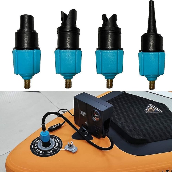 Oppustelig Sup Pump Adapter Kompressor Luftventil Konverter Med 4 Luftventildyser Blue