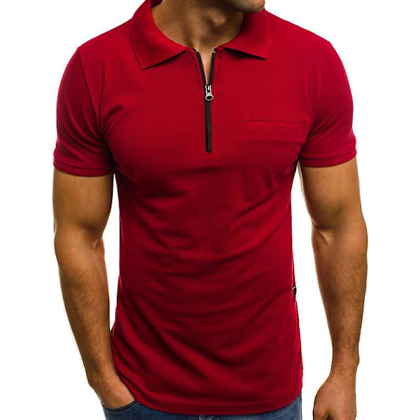 Herrarnas Poloshirt Kortärmad Sommartröja Golf Sport Toppar Red M