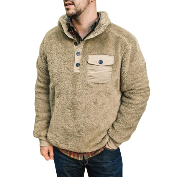 Mænds Trøje Teddy Bear Fleece Trøje Khaki 2XL