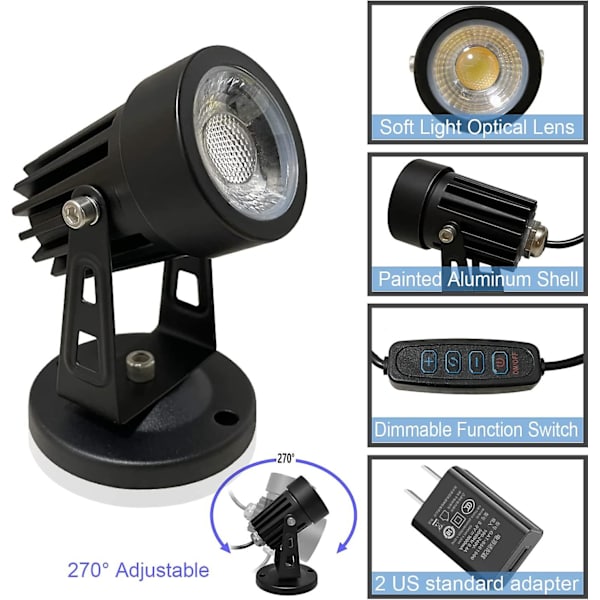 2-pack LED-spotlight för inomhusbruk, kompatibel med växter, 3 färger accentbelysning dimbar uppljus spotlight lampa med dimmerbrytare 2Pcs