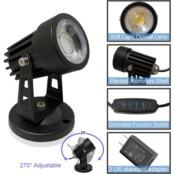 2st led spotlights inomhuskompatibel med växter, 3 färger accentbelysning dimbara uplights spotlight lampa med dimmerbrytare 2Pcs