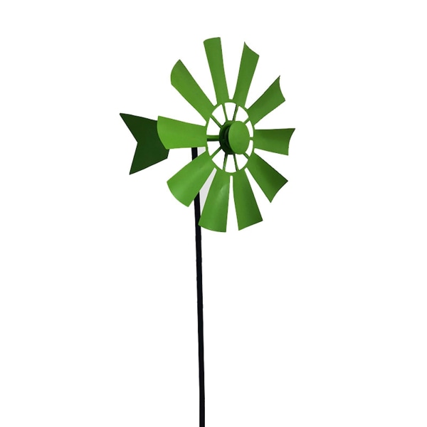 Smidesjärn Roterande väderkvarn Metall Vindspinnare Landskapsprydnad Kompatibel med Utomhusgård Yard Gräsmatta Pinwheel Dekor Tillbehör Green