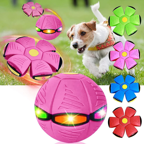 2023 Nyt kæledyrslegetøj, flyvende tallerkenbold, flyvende tallerkenbold, hundelegetøj, kæledyrslegetøj, flyvende tallerken, med 6 led lys -ge Pink