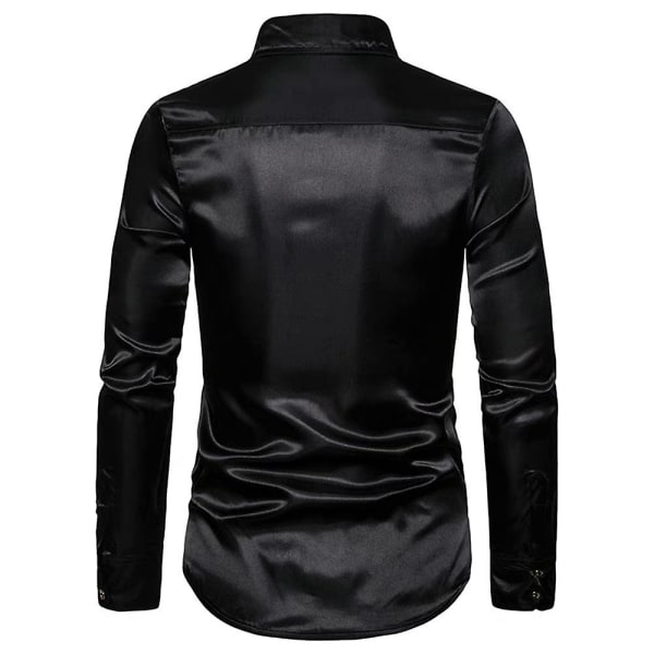 Menners Slim Fit Sequin Skjorte med Knapper - Festantrekk Black XL